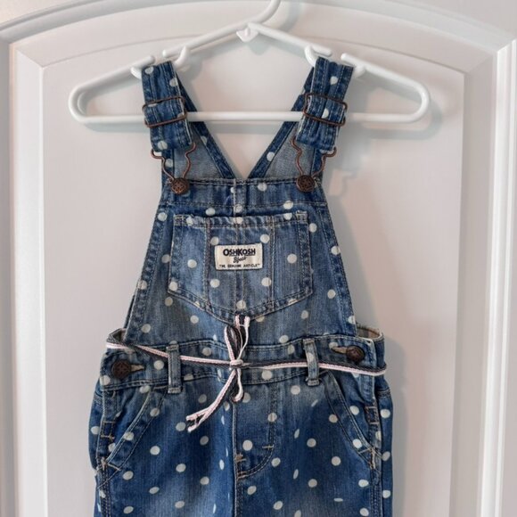 OshKosh Bgosh 18 month denim overalls w/polka dots & belt, snaps for diaper chng - Picture 1 of 6